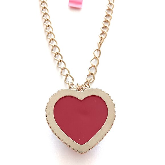 Betsey Johnson Skull & Crossbones Red Heart Pendant Gold Tone Necklace NEW - Picture 3 of 5